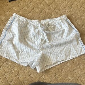 Aritzia The Group Babaton Laze Shorts — White w/ Blue Stripes (M)
